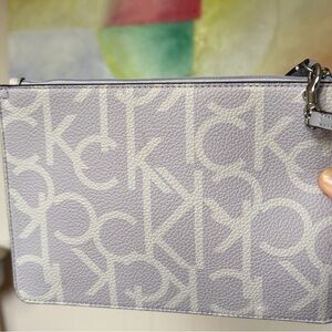 Calvin Klein Purple Gray and Cream Logo Wristlet Clutch Textured or faux leather